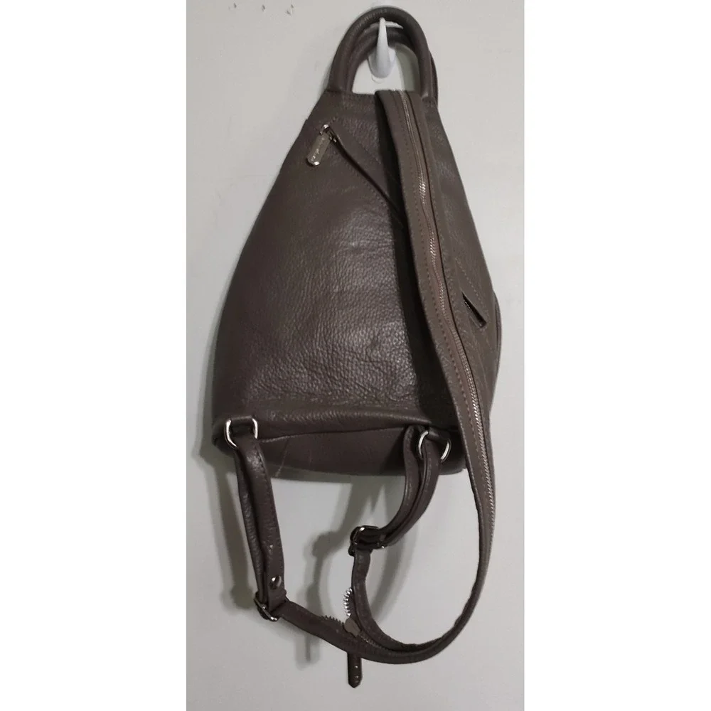 Valentina Made in Italy Sling Pebbled Leather Backpack Bag In Taupe NWT